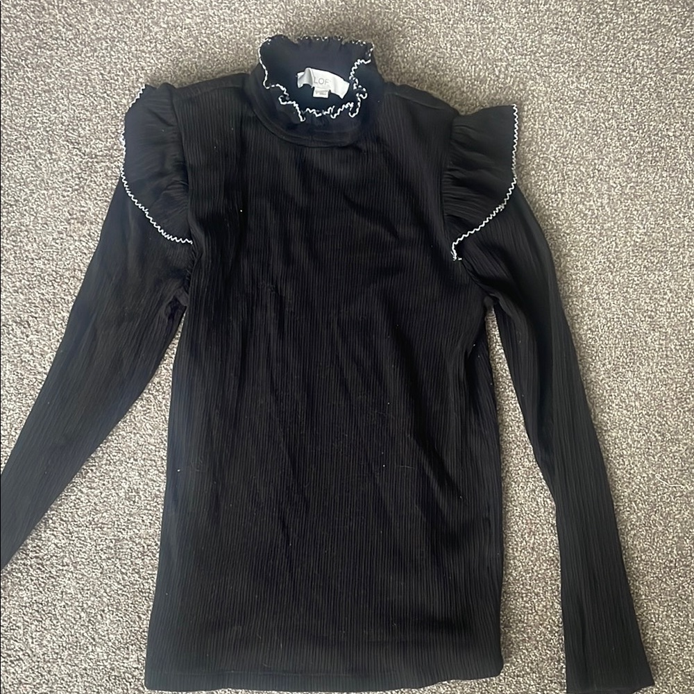 A.L.C. Black Ruffled Long Sleeve Top